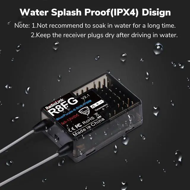 Alt view image 7 of 7 - Radiolink R8FG V2.1 8CH Gyro Receiver, 2.4GHz 600m Long Range Control Voltage Telemetry, Water-Splash RX for RC Remote Controller RC8X/RC6GS V3/RC4GS V3 RC Crawler Car Boat