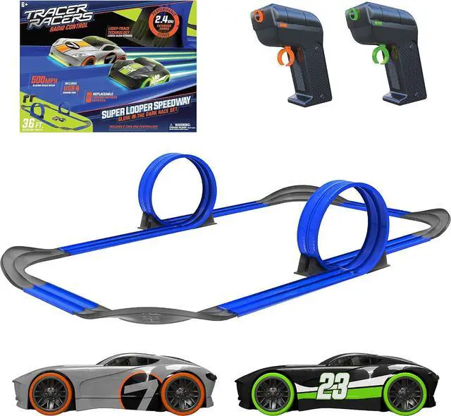 Main image of Remote Control Cordless Glow in The Dark High-Speed Super Loop Speedway Track Set with Two Cars for Dual Racing, Glow Blue