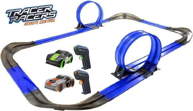 Alt view image 2 of 7 - Remote Control Cordless Glow in The Dark High-Speed Super Loop Speedway Track Set with Two Cars for Dual Racing, Glow Blue