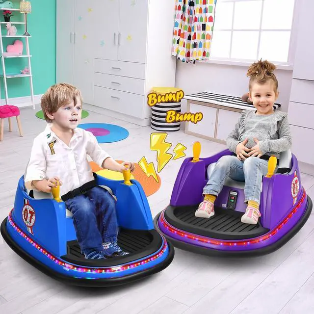 Alt view image 2 of 7 - Costzon Bumper Car for Kids, 12V Electric Toddler Bumping Car with Remote Control, Dual Joysticks, 360 Spin, Music, Flashing Lights, Slow Star, Kids Bumper Car Ride on Toy for Boy Girl Gift (Purple)
