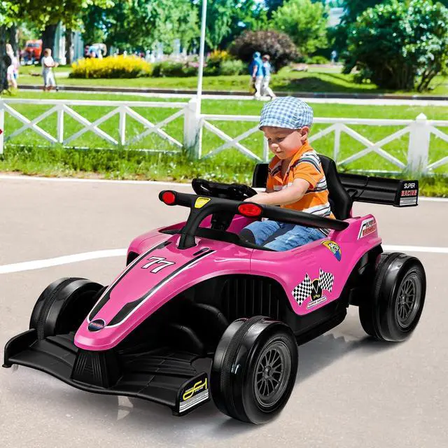 Alt view image 2 of 7 - OLAKIDS 12V Ride On Car for Kids, F1 Racing Electric Vehicle for Toddlers with Remote Control, Battery Powered Motorized Toy with Music, Horn, 2 Speeds, Wheels Suspension, LED Lights, MP3 (Pink)