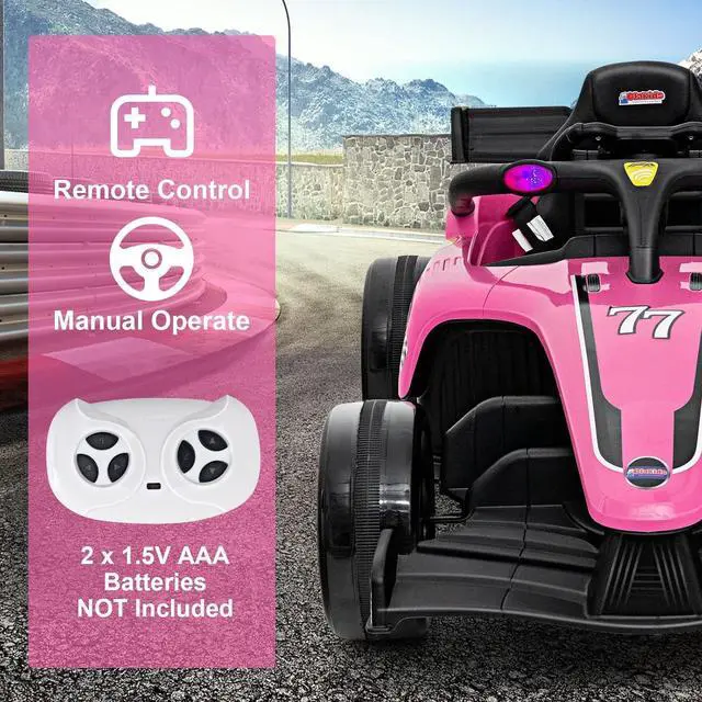 Alt view image 5 of 7 - OLAKIDS 12V Ride On Car for Kids, F1 Racing Electric Vehicle for Toddlers with Remote Control, Battery Powered Motorized Toy with Music, Horn, 2 Speeds, Wheels Suspension, LED Lights, MP3 (Pink)