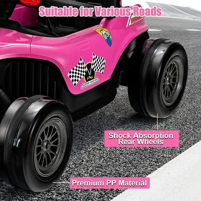 Alt view image 6 of 7 - OLAKIDS 12V Ride On Car for Kids, F1 Racing Electric Vehicle for Toddlers with Remote Control, Battery Powered Motorized Toy with Music, Horn, 2 Speeds, Wheels Suspension, LED Lights, MP3 (Pink)
