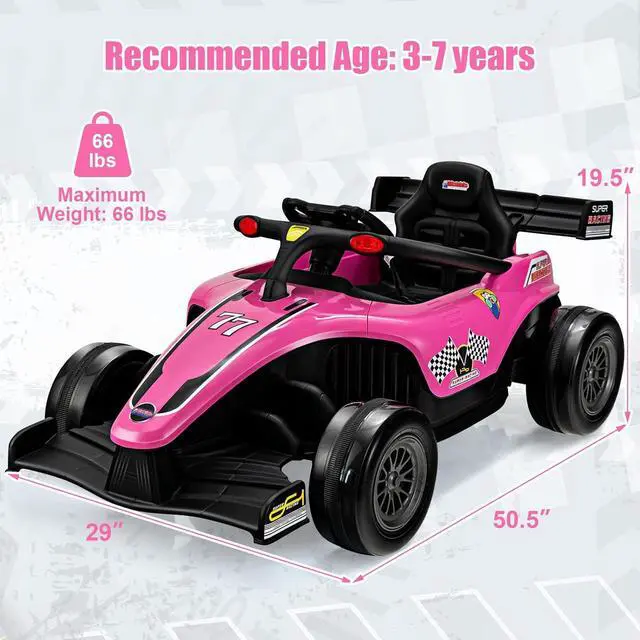 Alt view image 7 of 7 - OLAKIDS 12V Ride On Car for Kids, F1 Racing Electric Vehicle for Toddlers with Remote Control, Battery Powered Motorized Toy with Music, Horn, 2 Speeds, Wheels Suspension, LED Lights, MP3 (Pink)