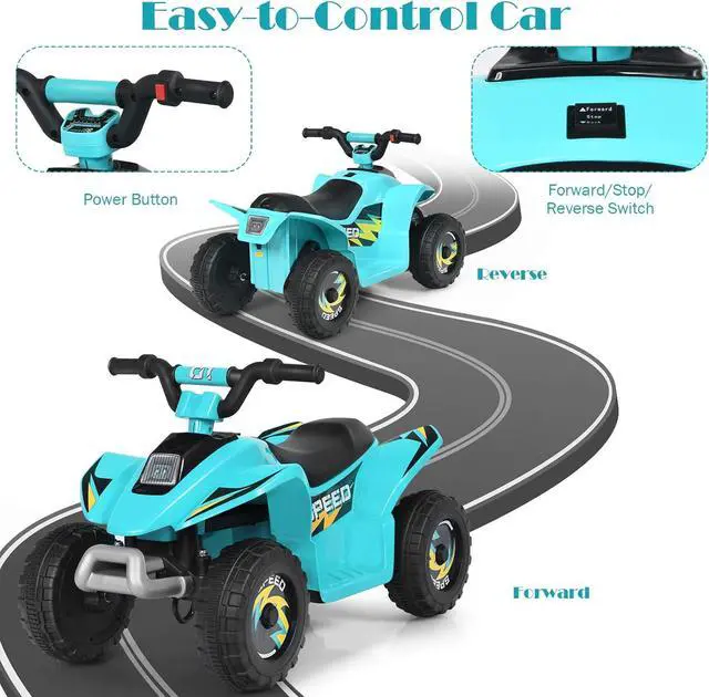 Alt view image 3 of 7 - HONEY JOY Ride On ATV, 6V Mini Off-Road Battery Powered Motorized Quad for Kids, 2 Speeds, Anti-Slip Wheels, RWD 4-Wheeler Electric Ride On Toy Car for Toddlers (Blue)