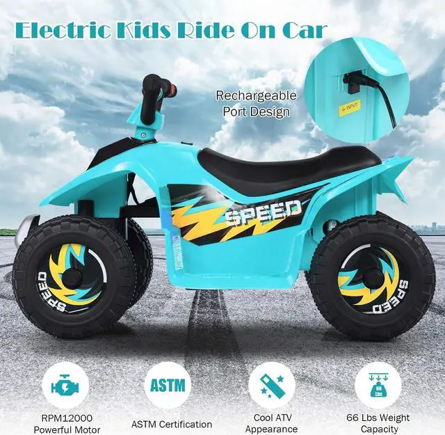 Alt view image 4 of 7 - HONEY JOY Ride On ATV, 6V Mini Off-Road Battery Powered Motorized Quad for Kids, 2 Speeds, Anti-Slip Wheels, RWD 4-Wheeler Electric Ride On Toy Car for Toddlers (Blue)