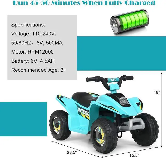 Alt view image 5 of 7 - HONEY JOY Ride On ATV, 6V Mini Off-Road Battery Powered Motorized Quad for Kids, 2 Speeds, Anti-Slip Wheels, RWD 4-Wheeler Electric Ride On Toy Car for Toddlers (Blue)