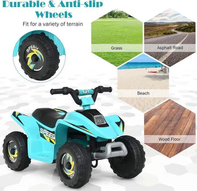 Alt view image 6 of 7 - HONEY JOY Ride On ATV, 6V Mini Off-Road Battery Powered Motorized Quad for Kids, 2 Speeds, Anti-Slip Wheels, RWD 4-Wheeler Electric Ride On Toy Car for Toddlers (Blue)