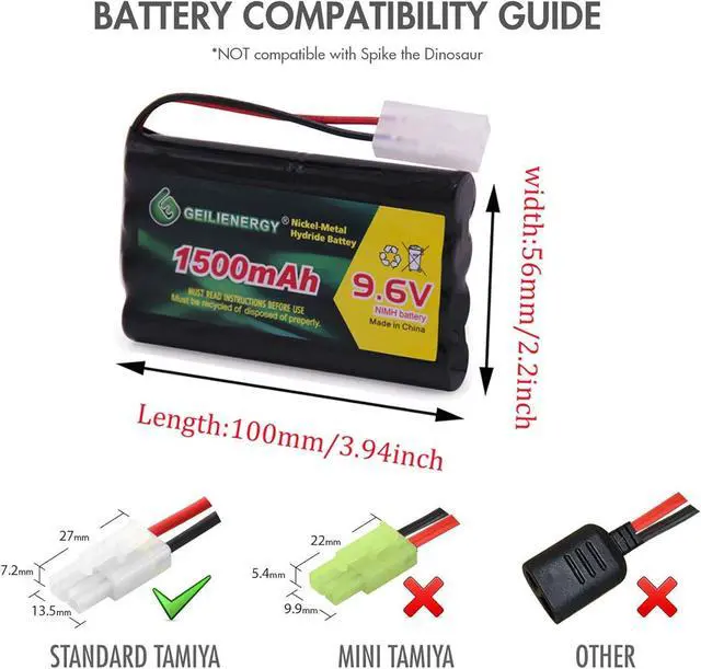 Alt view image 4 of 4 - 2 Pack 9.6V 1500mAh NI-MH Rechargeable Battery Pack Tamiya Plug for RC Car Boats Robots