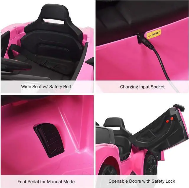 Alt view image 4 of 7 - Costzon Ride on Car, 12V Battery Powered Electric Vehicle w/Manual & Remote Control Modes, LED Lights, Horn, Music, MP3, USB, TF, 3 Speeds, Spring Suspension, Ride on Toy for Boys & Girls (Pink)