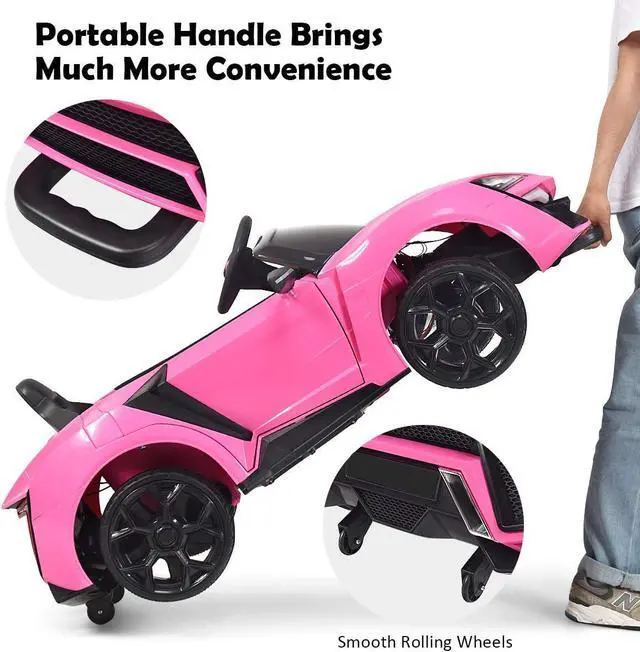 Alt view image 6 of 7 - Costzon Ride on Car, 12V Battery Powered Electric Vehicle w/Manual & Remote Control Modes, LED Lights, Horn, Music, MP3, USB, TF, 3 Speeds, Spring Suspension, Ride on Toy for Boys & Girls (Pink)