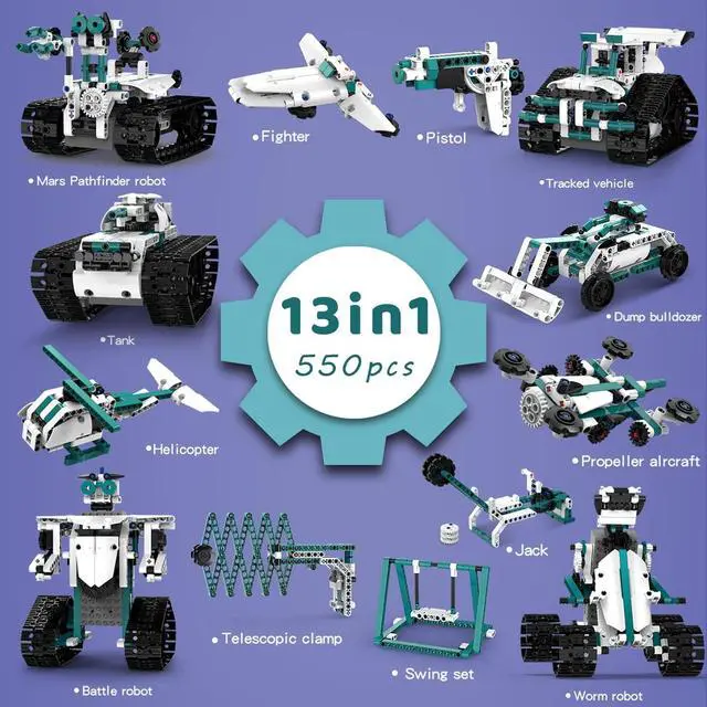 Alt view image 2 of 6 - Technique Car Building Blocks Set, 13in1 Remote & APP Control Tracked Racer/Robot/Truck/Tank/Plane, STEM Kits for Kids Age 8-10, Building Toy Gifts for Boys Girls 8-16, (550 PCS)