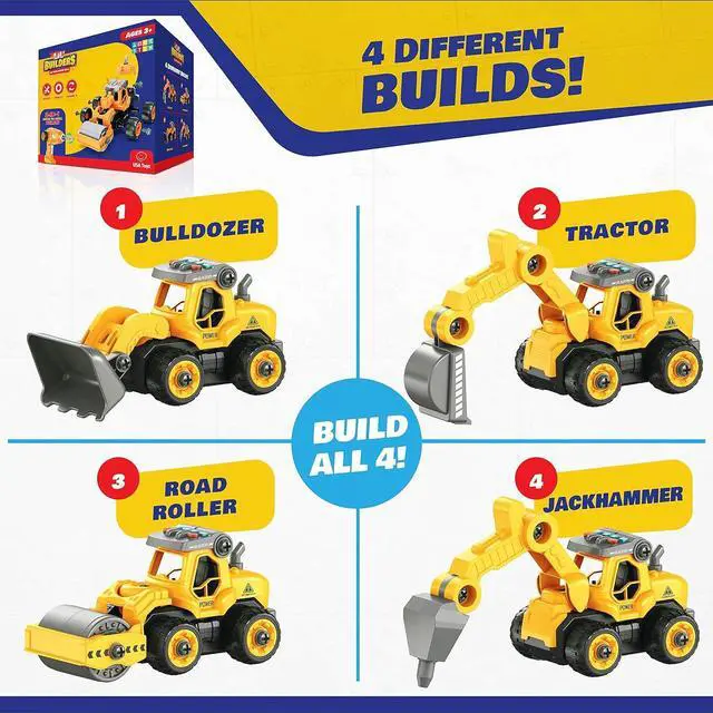 Alt view image 3 of 6 - USA Toyz Lil Builders Take Apart Construction Toy for Kids - 4-in-1 Take Apart Truck with Drill, 34pc RC Truck STEM Toy Construction Vehicle Building Take Apart Toys with Electric Drill Remote Control