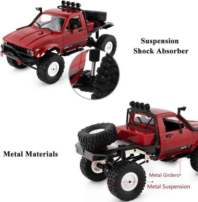 Alt view image 6 of 7 - The perseids RC Crawler Offroad RC Truck WPL C14 RC Rock Crawler 4x4 1/16 Scale Remote Control Trucks, 2.4G Semi Trucks All Terrain Car RTR Hobby RC Pickup for Adults