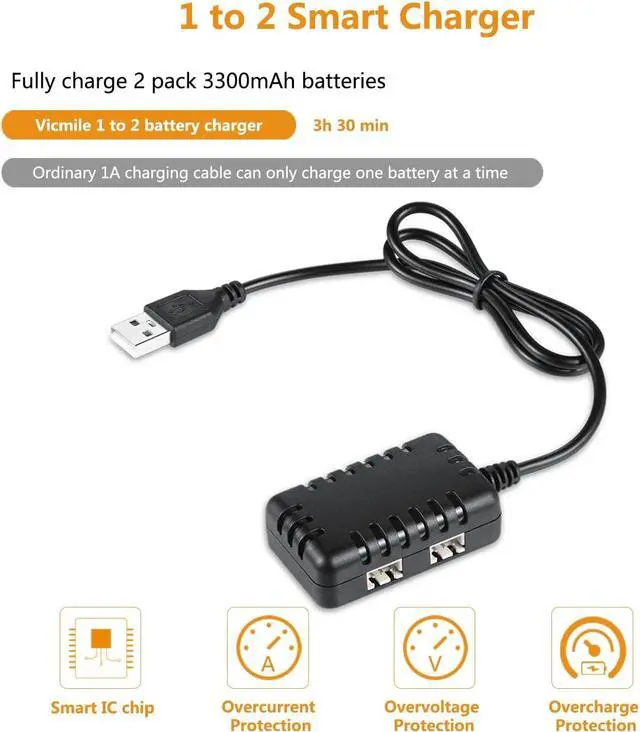 Alt view image 5 of 7 - 7.4V Li-ion Battery 3300mAh High Capacity RC Battery with Deans T Plug 2S Rechargeable Battery with 1 to 2 USB Charger Fit for WLtoys 4WD High Speed RC Cars Most 1/10, 1/12, 1/16 Scale Trucks