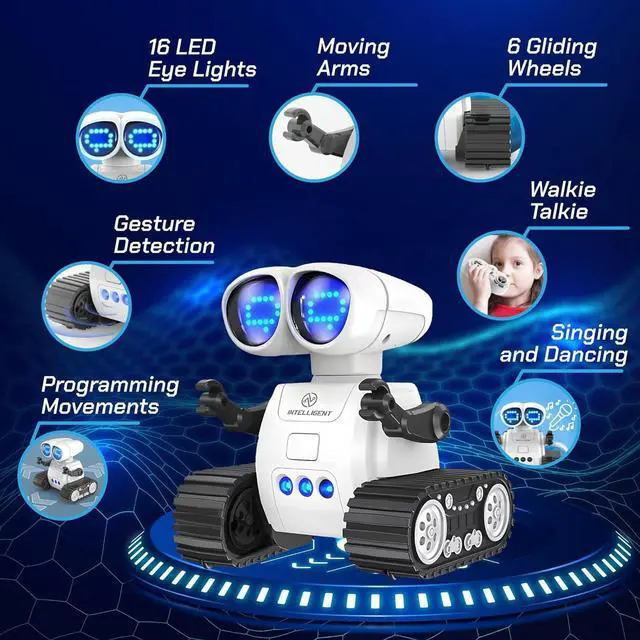 Alt view image 5 of 7 - RC Robot Toys for Kids - Rechargeable Walkie Talkie Remote Control Toy for Boys Girls - with Gesture Sensing Dance Move Music LED Eye - Gift Present for Christmas Birthdays