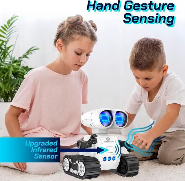 Alt view image 3 of 7 - RC Robot Toys for Kids - Rechargeable Walkie Talkie Remote Control Toy for Boys Girls - with Gesture Sensing Dance Move Music LED Eye - Gift Present for Christmas Birthdays