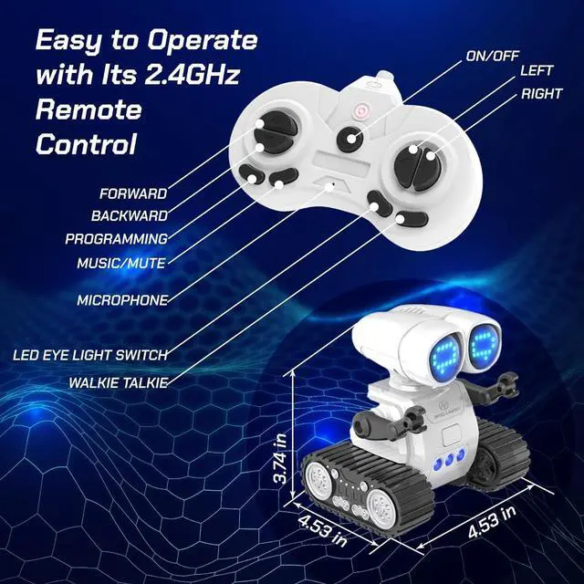 Alt view image 6 of 7 - RC Robot Toys for Kids - Rechargeable Walkie Talkie Remote Control Toy for Boys Girls - with Gesture Sensing Dance Move Music LED Eye - Gift Present for Christmas Birthdays