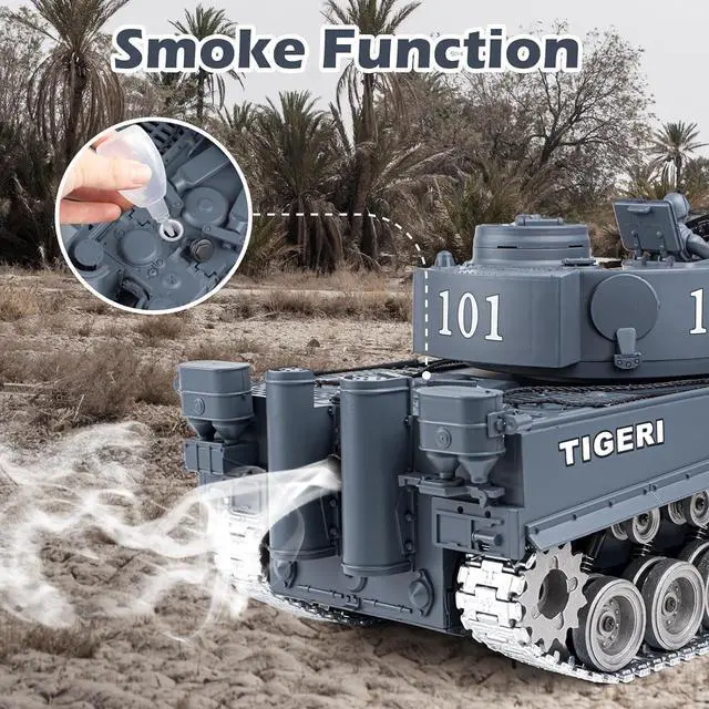 Alt view image 2 of 7 - RC Tank, 1:18 Alloy Metal German Tiger I Remote Control Army Model Toys, 2.4Ghz RC Vehicle with Smoke, Sound and Lights, Military Tank That Shoots BBS and Water Bombs for Adults and Kids