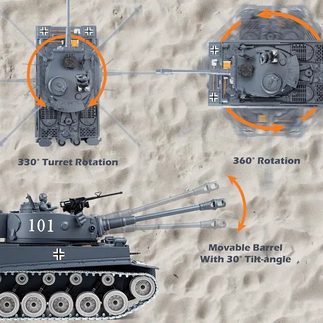 Alt view image 5 of 7 - RC Tank, 1:18 Alloy Metal German Tiger I Remote Control Army Model Toys, 2.4Ghz RC Vehicle with Smoke, Sound and Lights, Military Tank That Shoots BBS and Water Bombs for Adults and Kids