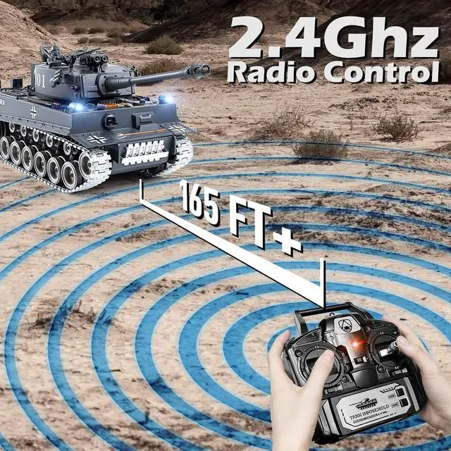 Alt view image 7 of 7 - RC Tank, 1:18 Alloy Metal German Tiger I Remote Control Army Model Toys, 2.4Ghz RC Vehicle with Smoke, Sound and Lights, Military Tank That Shoots BBS and Water Bombs for Adults and Kids