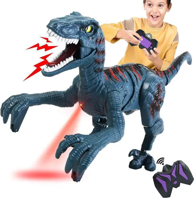 Main image of Remote Control Dinosaur Toys for Kid - Walking Dinosaur Toys for Boys 5-7RC Jurassic Velociraptor Toys 8-12Robot Dinosaur 3-5 with Light Sounds Toys for Boys Age 3+ Rechargeable Blue