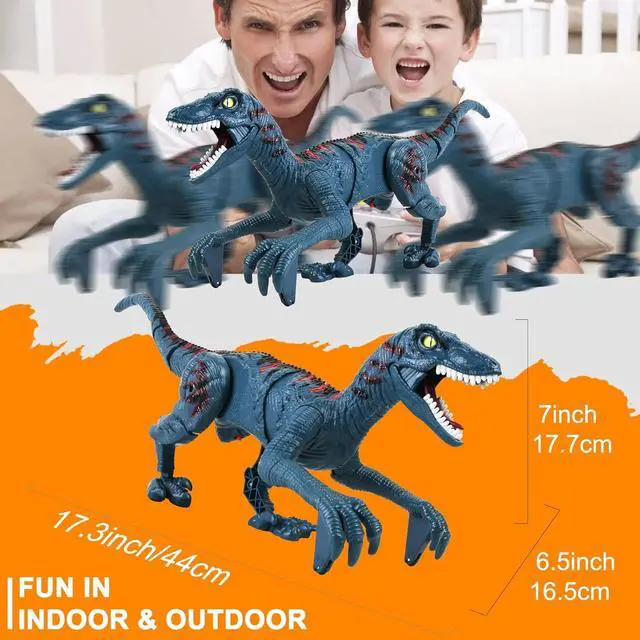 Alt view image 2 of 7 - Remote Control Dinosaur Toys for Kid - Walking Dinosaur Toys for Boys 5-7RC Jurassic Velociraptor Toys 8-12Robot Dinosaur 3-5 with Light Sounds Toys for Boys Age 3+ Rechargeable Blue
