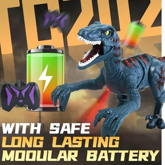 Alt view image 5 of 7 - Remote Control Dinosaur Toys for Kid - Walking Dinosaur Toys for Boys 5-7RC Jurassic Velociraptor Toys 8-12Robot Dinosaur 3-5 with Light Sounds Toys for Boys Age 3+ Rechargeable Blue