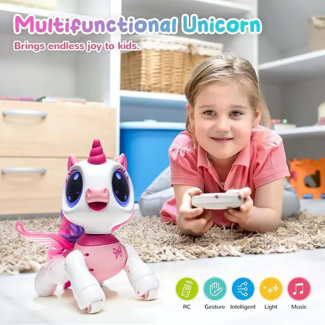 Alt view image 2 of 7 - SGILE Unicorn Toy for Girls Robot Pet for Kids Age 3 4 5 6 7 8 Years with Music Dance Walk and Interactive Gesture Sense Program Treats, Preschool STEM Learning Remote Control Toy for Toddler Pink