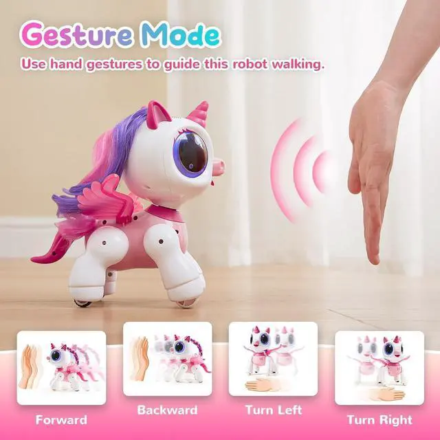 Alt view image 4 of 7 - SGILE Unicorn Toy for Girls Robot Pet for Kids Age 3 4 5 6 7 8 Years with Music Dance Walk and Interactive Gesture Sense Program Treats, Preschool STEM Learning Remote Control Toy for Toddler Pink