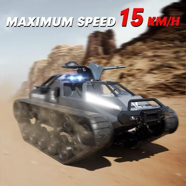 Alt view image 2 of 6 - RC Tank Car, 1:12 Remote Control Crawler 12KM/H High Speed Tank, 2.4Ghz RC Rock Crawler Off-Road 4WD 360°Rotating Drifting Car with Rechargeable Battery,Military Truck Toy for Adults and Kids