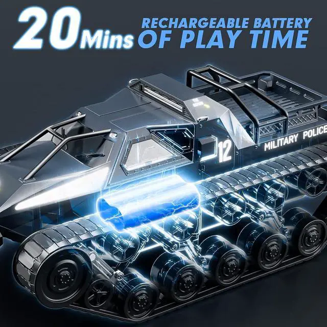 Alt view image 6 of 6 - RC Tank Car, 1:12 Remote Control Crawler 12KM/H High Speed Tank, 2.4Ghz RC Rock Crawler Off-Road 4WD 360°Rotating Drifting Car with Rechargeable Battery,Military Truck Toy for Adults and Kids