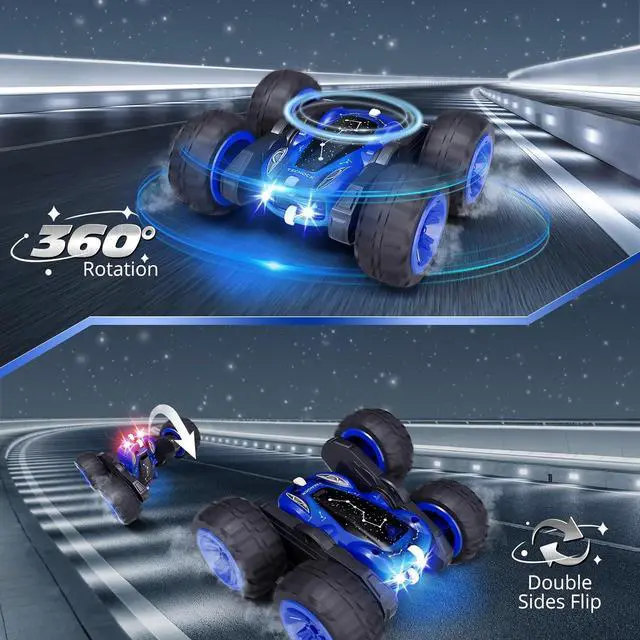 Alt view image 4 of 7 - Tecnock Remote Control Car for Kids, 2.4GHz RC Car with Type-C Easy Charging, 4WD Double Sided 360° Rotates and Flips RC Stunt Car, Toys Gift for Boys and Girls