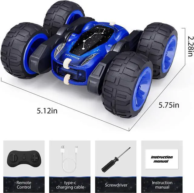 Alt view image 7 of 7 - Tecnock Remote Control Car for Kids, 2.4GHz RC Car with Type-C Easy Charging, 4WD Double Sided 360° Rotates and Flips RC Stunt Car, Toys Gift for Boys and Girls