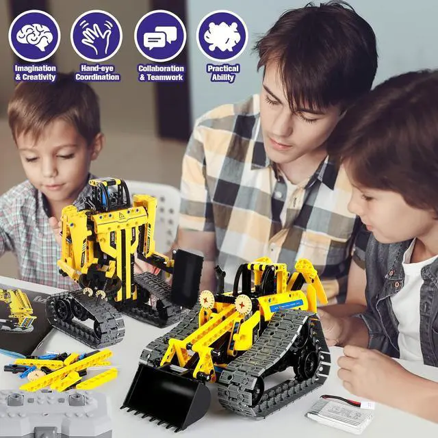 Alt view image 3 of 7 - 5 in 1 Building Toys STEM Robotics Kit, 430 PCS Blocks RC Robot Erector Sets, APP & Remote Control Excavator Science Kits for Kids Age 6 7 8 9 10 11 12-14, DIY Educational Gift for Boys & Girls