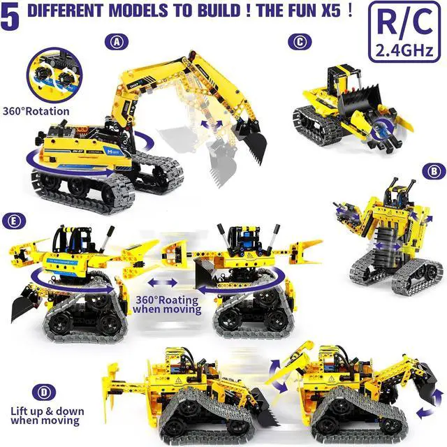Alt view image 2 of 7 - 5 in 1 Building Toys STEM Robotics Kit, 430 PCS Blocks RC Robot Erector Sets, APP & Remote Control Excavator Science Kits for Kids Age 6 7 8 9 10 11 12-14, DIY Educational Gift for Boys & Girls