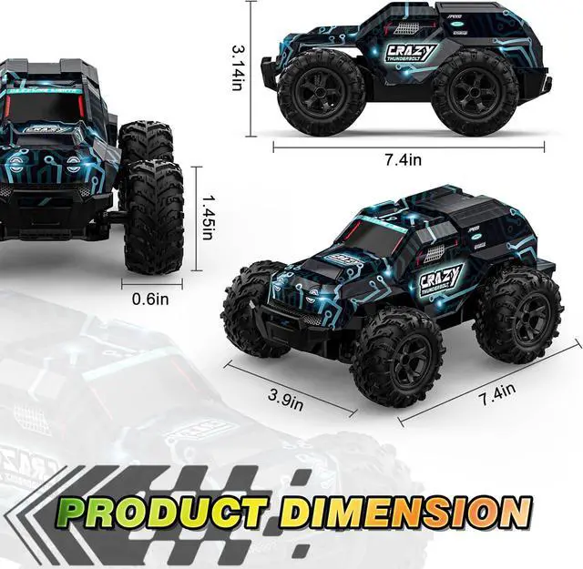 Alt view image 6 of 7 - BLUEJAY Remote-Control-Car, 2.4GHz High Speed Rc Cars Truck, Offroad Monster Hobby Racing Car with LED Colorful Bodylight and Rechargeable Battery, Car Toy Gifts 3 4 5 6 7 8 Year Old Boys Girls Kids