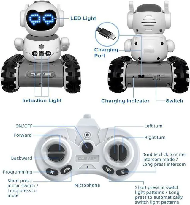 Alt view image 6 of 7 - Remote Control Robot with LED and Music,Rechargeable Walkie Talkie Robot Toys for Kids, Auto-Demonstration Robot with Gesture Sensing,Birthday Gifts for Children.