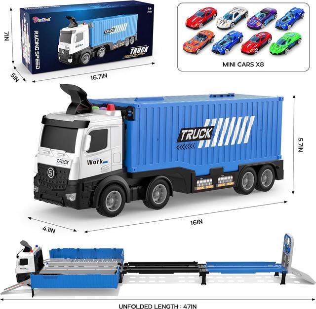 Alt view image 2 of 6 - Carrier Truck Race Track Toddlers Toys, Foldable 3 Layer Car Race Track Playset, Toy Truck Transport Car Carrier & 8 Race Cars, Truck Car Kids Toys Xmas Gifts for Age 3 4 5 6+ Years Old Boys Girls