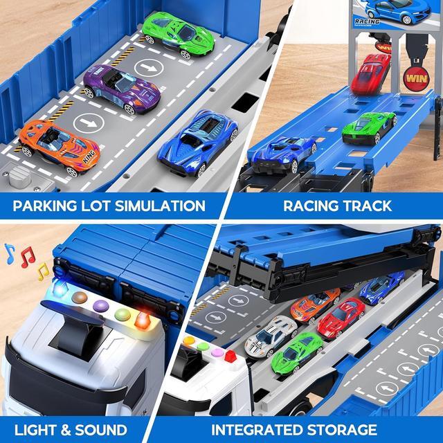 Alt view image 4 of 6 - Carrier Truck Race Track Toddlers Toys, Foldable 3 Layer Car Race Track Playset, Toy Truck Transport Car Carrier & 8 Race Cars, Truck Car Kids Toys Xmas Gifts for Age 3 4 5 6+ Years Old Boys Girls