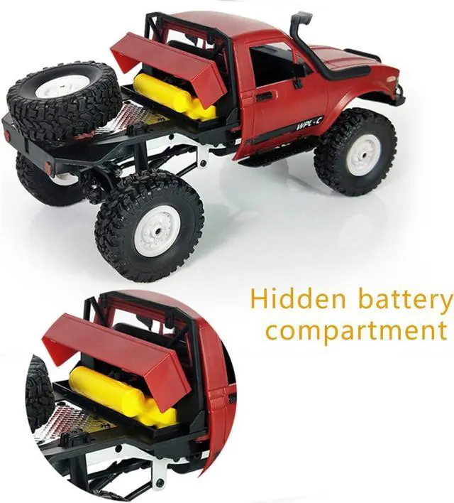 Alt view image 5 of 7 - YIKESHU RC Truck Remote Control Rock Crawler Off-Road Racing Vehicles 1:16 2.4G 2CH 4WD Offroad RC Crawler Kids Toy Climb Semi Truck RTR Trailer LED Lights Red (WPL-C14)