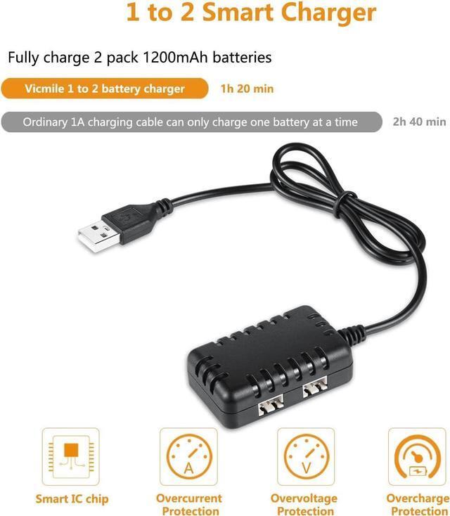 Alt view image 5 of 7 - H101 RC Boat Battery 7.4V 1200mAh Li-ion Battery SM2P Plug with 1 to 2 USB Charger Compatible with Most RC Boat RC Cars Trucks Rechargeable Batteries 2PACK