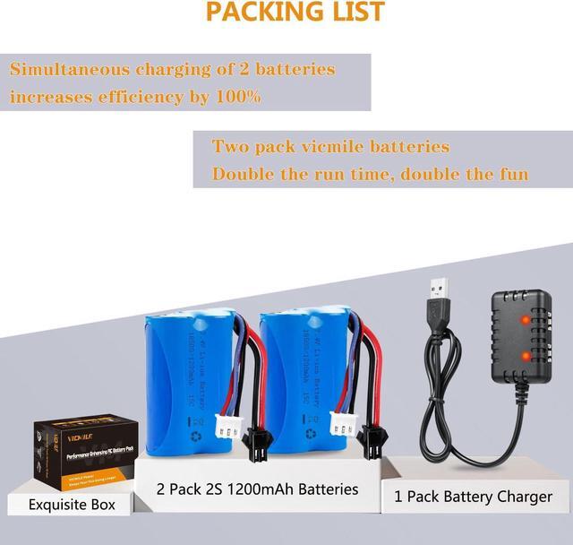 Alt view image 7 of 7 - H101 RC Boat Battery 7.4V 1200mAh Li-ion Battery SM2P Plug with 1 to 2 USB Charger Compatible with Most RC Boat RC Cars Trucks Rechargeable Batteries 2PACK