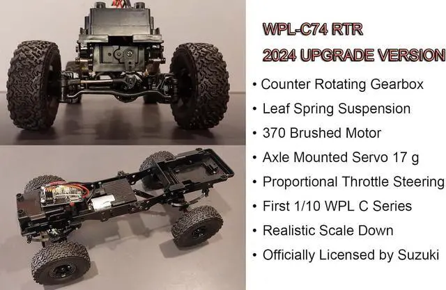Alt view image 4 of 7 - WPL C74 RC Truck 1/10 RC Crawler Off Road Truck 4x4 RC Rock Crawler RTR with Proportional Steering 370 Motor, Counter Rotating Gearbox, Leaf Spring Chassis Hobby Grade Toy