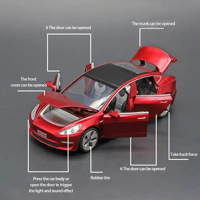 Alt view image 2 of 5 - Diecast Toy Car Model 3 Car Model,Zinc Alloy Simulation Casting car Model Pull Back Vehicles,1:32 Scale Mini Vehicles Toys with Lights and Music for Toddlers Kids Children Birthday Gift (Red)