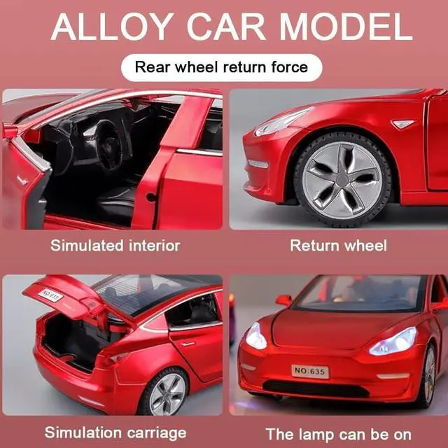 Alt view image 4 of 5 - Diecast Toy Car Model 3 Car Model,Zinc Alloy Simulation Casting car Model Pull Back Vehicles,1:32 Scale Mini Vehicles Toys with Lights and Music for Toddlers Kids Children Birthday Gift (Red)