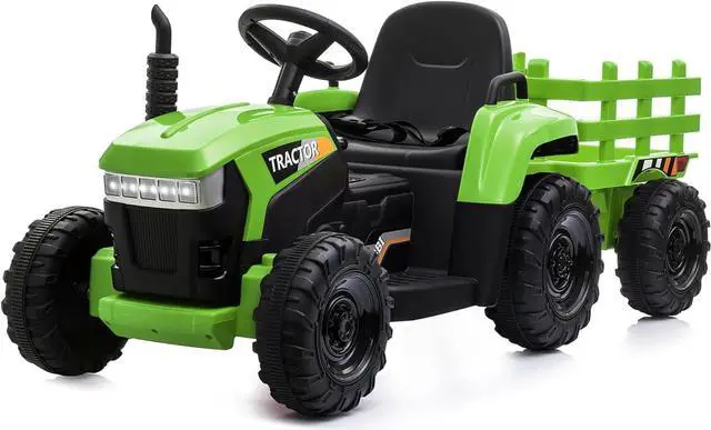 Main image of TOBBI Kids Electric Ride On Toy Tractor, 12v Battery-Powered 4 Wheels Ride On Car with Trailer, 35W Dual Motors/3-Gear-Shift/LED Lights/USB Audio Functions for Toddlers 3-6 Years-Green