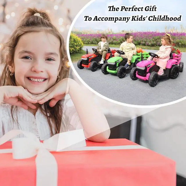 Alt view image 5 of 7 - TOBBI Kids Electric Ride On Toy Tractor, 12v Battery-Powered 4 Wheels Ride On Car with Trailer, 35W Dual Motors/3-Gear-Shift/LED Lights/USB Audio Functions for Toddlers 3-6 Years-Green