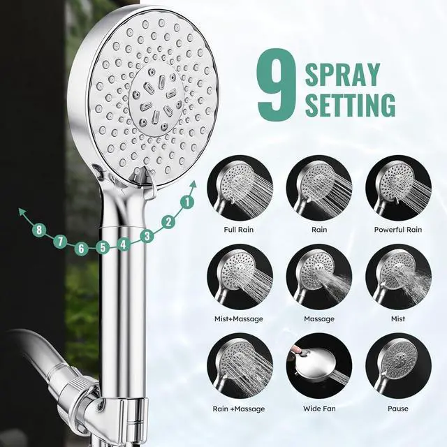 Alt view image 4 of 7 - Filtered Shower Head with Handheld, High Pressure 9 Spray Mode Chrome Showerhead with Filters,detachable shower head,Water Softener Filters Beads for Hard Water -Remove Chlorine