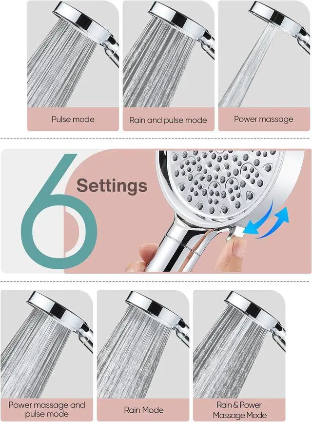Alt view image 5 of 7 - Cobbe Filtered Shower Head with Handheld, High Pressure 6 Spray Mode Showerhead with Filters, Water Softener Filters Beads for Hard Water - Remove Chlorine - Reduces Dry Itchy Skin, Chrome
